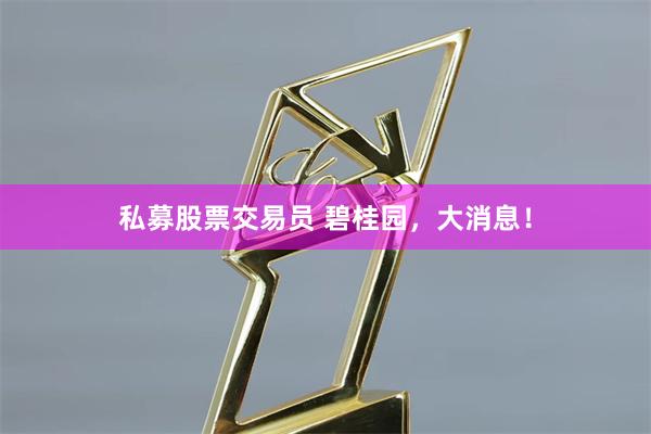 私募股票交易员 碧桂园，大消息！
